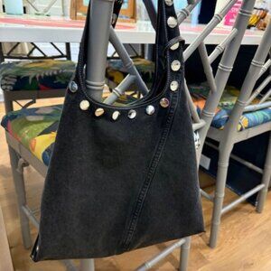 NWOT Phillip Lim Black Denim Market Tote, Designer, Studs